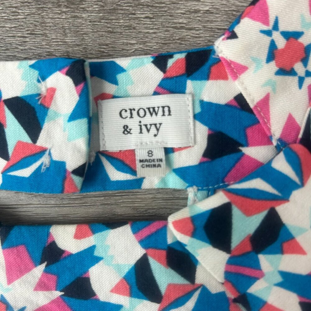 Crown & Ivy Blue Pink Pattern Halter Style Sundress Size 8 Sheath B47 - Picture 2 of 4